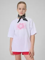 Koszulki dla dziewczynek - 4F T-shirt loose z nadrukiem dziewczęcy - biały 146 (10-11 lat) - miniaturka - grafika 1