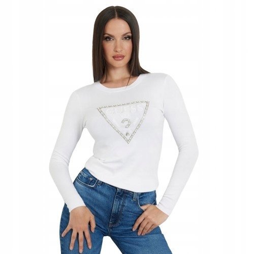GUESS SWETER DAMSKI BIAŁY ZE ZDOEBIENIAMI M GNE