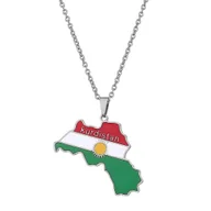 Naszyjniki męskie - Męski naszyjnik z mapą Kurdystanu ze stali nierdzewnej - złota i srebrna biżuteria dla mężczyzn Srebro - miniaturka - grafika 1