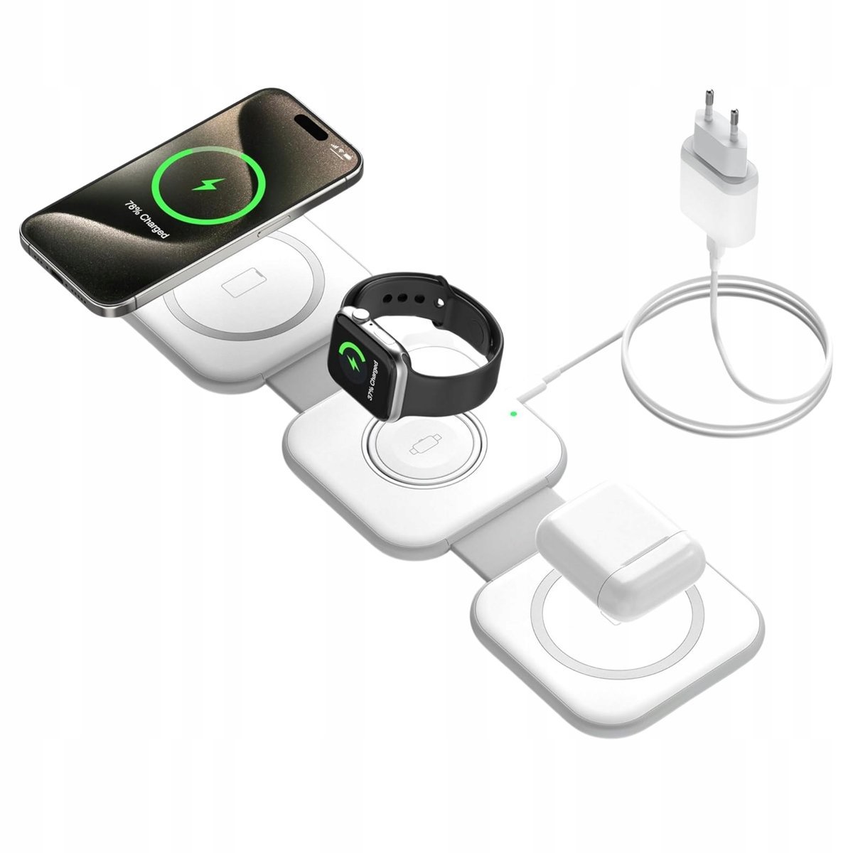 Składana Ładowarka Bezprzewodowa Mag 3W1 Do Iphone Watch Airpods Qi Usb-C
