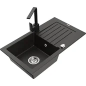 Zlewozmywaki z baterią - Mexen Pablo zlewozmywak granitowy 1-komorowy z ociekaczem i baterią kuchenną Rita, czarny/złoty metalik - miniaturka - grafika 1