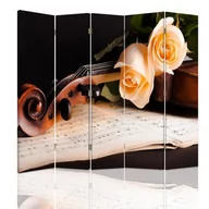 Parawany - Parawan pokojowy FEEBY, Róże na skrzypcach, Obrotowy 180x170cm 5-częściowy - miniaturka - grafika 1