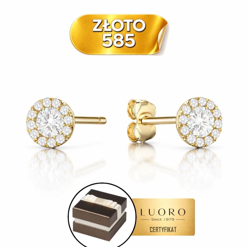 KOLCZYKI ZŁOTE 585 14K KÓŁKA CYRKONIE AŻUROWE SZTYFT 6,4 MM ELEGANCKIE