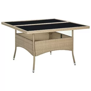 vidaXL Lumarko Stół ogrodowy, beżowy, rattan PE i szkło! 310555 - Stoły ogrodowe - miniaturka - grafika 1