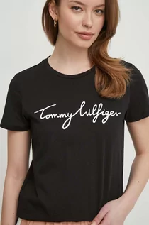Koszulki sportowe damskie - Tommy Hilfiger t-shirt bawełniany damski kolor czarny - grafika 1