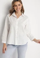 Koszule damskie - Biała Bawełniana Koszula z Regulowanymi Rękawami Domira - miniaturka - grafika 1
