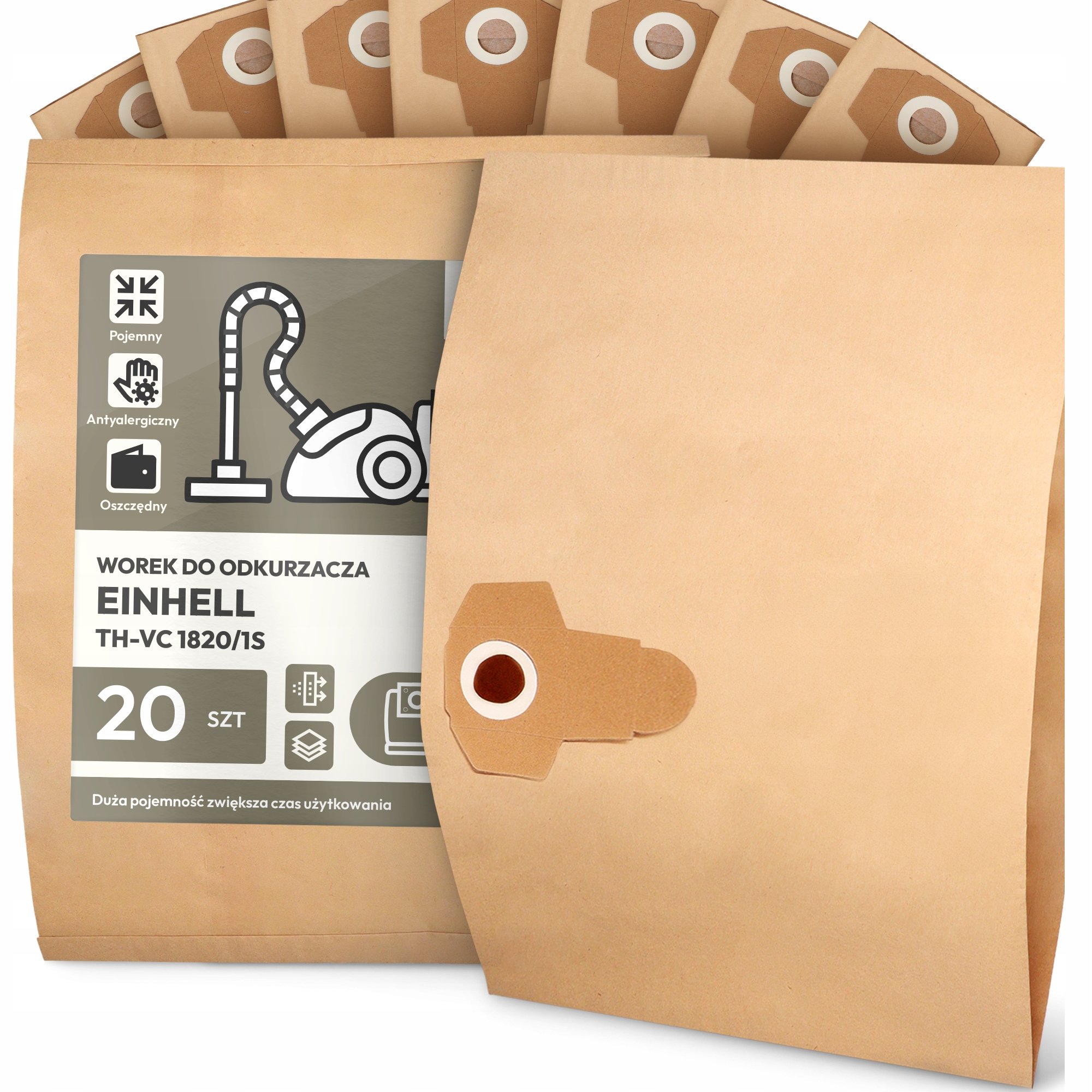 20x Worek do Odkurzacza Einhell Th-vc 1820/1S Papierowy 2-Warstwy Worki 2A