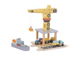 TOOKY TOY Dźwig Portowy Drewniany Zestaw - Tory, garaże, parkingi - miniaturka - grafika 1