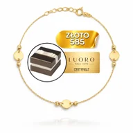 Bransoletki - BRANSOLETKA ZŁOTA 585 14K PEŁNE KÓŁECZKA DIAMENTOWANE KULKI 17 CM REGULOWANA - miniaturka - grafika 1