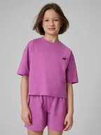 Koszulki dla dziewczynek - 4F T-shirt loose gładki dziewczęcy - różowy 158/164 (12-14 lat) - miniaturka - grafika 1