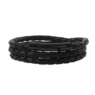 Skórzany naszyjnik skórzany pasek 4 mm męski naszyjnik czarny 17-100 cm długości z zapięciem dźwigniowym czarny pleciony, długość: 25 centymetrów - Naszyjniki męskie - miniaturka - grafika 1