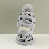 Czapki dla dzieci - TEMU Zestaw 2 szt. Zimowa Ciepła Czapka i Szalik dla Chłopców z Nadrukiem Ciężarówki i Samochodu - Gruba Dzianina i Czapka, Elastyczne Dopasowanie do - miniaturka - grafika 1