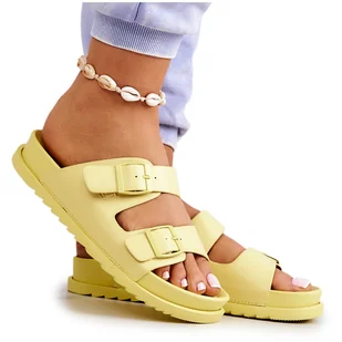 S.Barski Gumowe Klapki Ze Sprzączką Żółte Corina - Klapki i japonki damskie - miniaturka - grafika 1