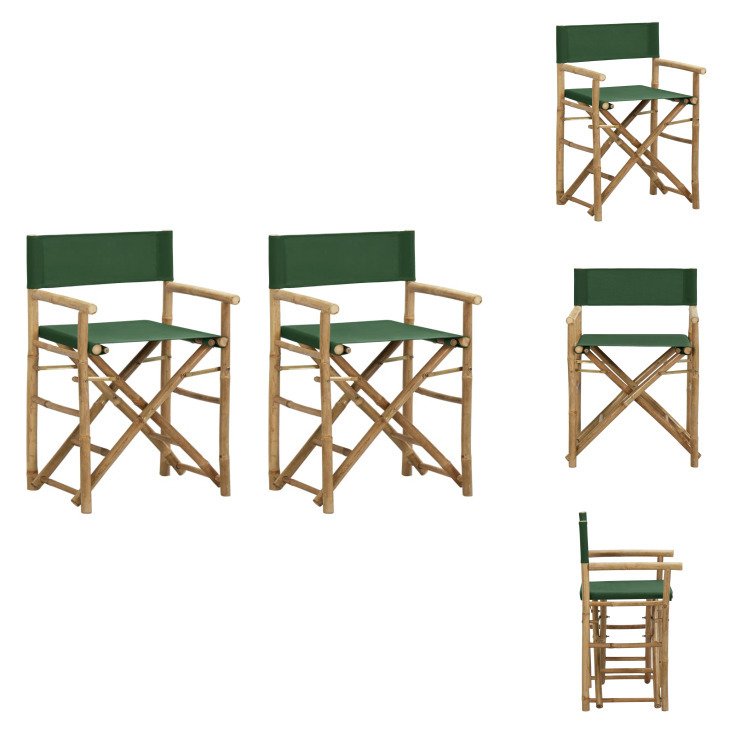 vidaXL Składane krzesła reżyserskie 2 szt. Zielony bambus i tkanina - Krzesła ogrodowe