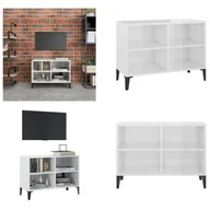 Szafki RTV - vidaXL Szafka pod TV z metalowymi nóżkami, biały wysoki połysk 69,5x30x50cm - Szafka pod TV - Szafki pod TV - Kredens - Kredensy - miniaturka - grafika 1