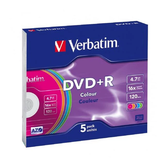 Verbatim Dysk DVD+R 16x Slim 5Pack COLOR 43556 VERDVD08707