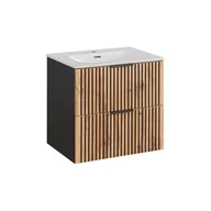 Szafki łazienkowe - Szafka Łazienkowa Wisząca z Umywalką 82-60-D-2S Xilo Comad Dąb Wotan, Szary Skalny - miniaturka - grafika 1