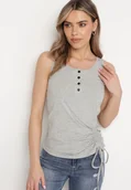 Bluzki damskie - Szary Asymetryczny Top z Bawełny na Ramiączkach Zapinany na Guziki i Wykończony Troczkiem Ulilama - miniaturka - grafika 1