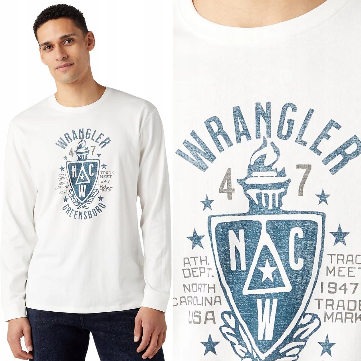 Wrangler Americana Tee Biały Longsleeve Bawełniana Koszulka Długi Rękaw Xl