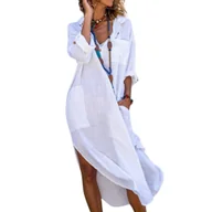 Bluzki damskie - Pareo plażowe luźna długa tunika koszulowa - XXL - miniaturka - grafika 1