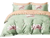 Pościel - Pościel Różowe kwiaty/seledyn/beż - 200x220 + Prześcieradło - miniaturka - grafika 1