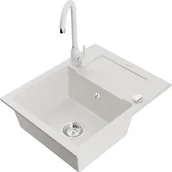 Zlewozmywaki z baterią - Mexen Enzo zlewozmywak granitowy 1-komorowy z ociekaczem i baterią kuchenną Telma, biały - miniaturka - grafika 1