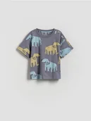 Bluzki dla niemowląt - Reserved - Bawełniany t-shirt z nadrukiem - fioletowy - miniaturka - grafika 1