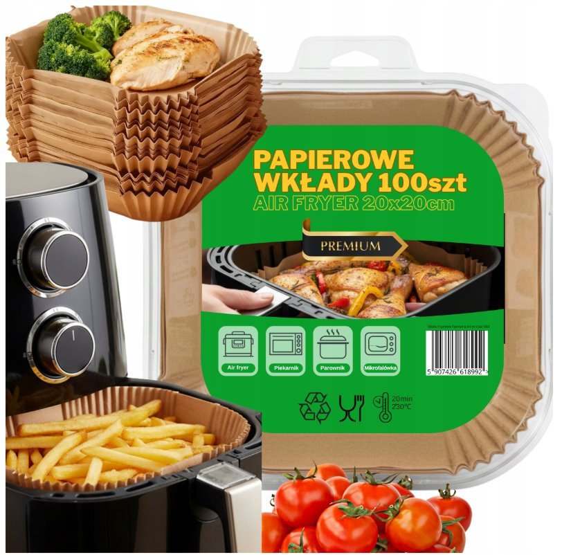 Wkłady Papier Air Fryer tacki 20x20cm do frytkownicy 100 sztuk GRUBY PAPIER