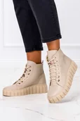 Trampki damskie - Beżowe trampki wysokie creepersy sznurowane POLSKA SKÓRA Casu 470 - miniaturka - grafika 1