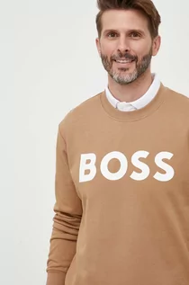 Bluzy męskie - BOSS bluza bawełniana męska kolor beżowy z nadrukiem - Boss - grafika 1