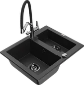 Zlewozmywaki z baterią - Mexen Carlos zlewozmywak granitowy 1,5-komorowy z baterią kuchenną Duo, czarny/srebrny metalik - 6518-73-671701-07-B - miniaturka - grafika 1