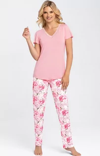 Piżamy damskie - Romantyczna piżama damska z długimi spodniami Tiffany, Kolor różowy-wzór, Rozmiar S, Babella - Primodo.com - grafika 1