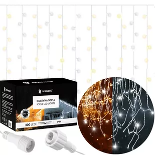 Kurtyna świetlna 300 led girlanda, lampki wewnętrzno-zewnętrzne sople biały ciepły + biały flash - Oświetlenie świąteczne - miniaturka - grafika 1