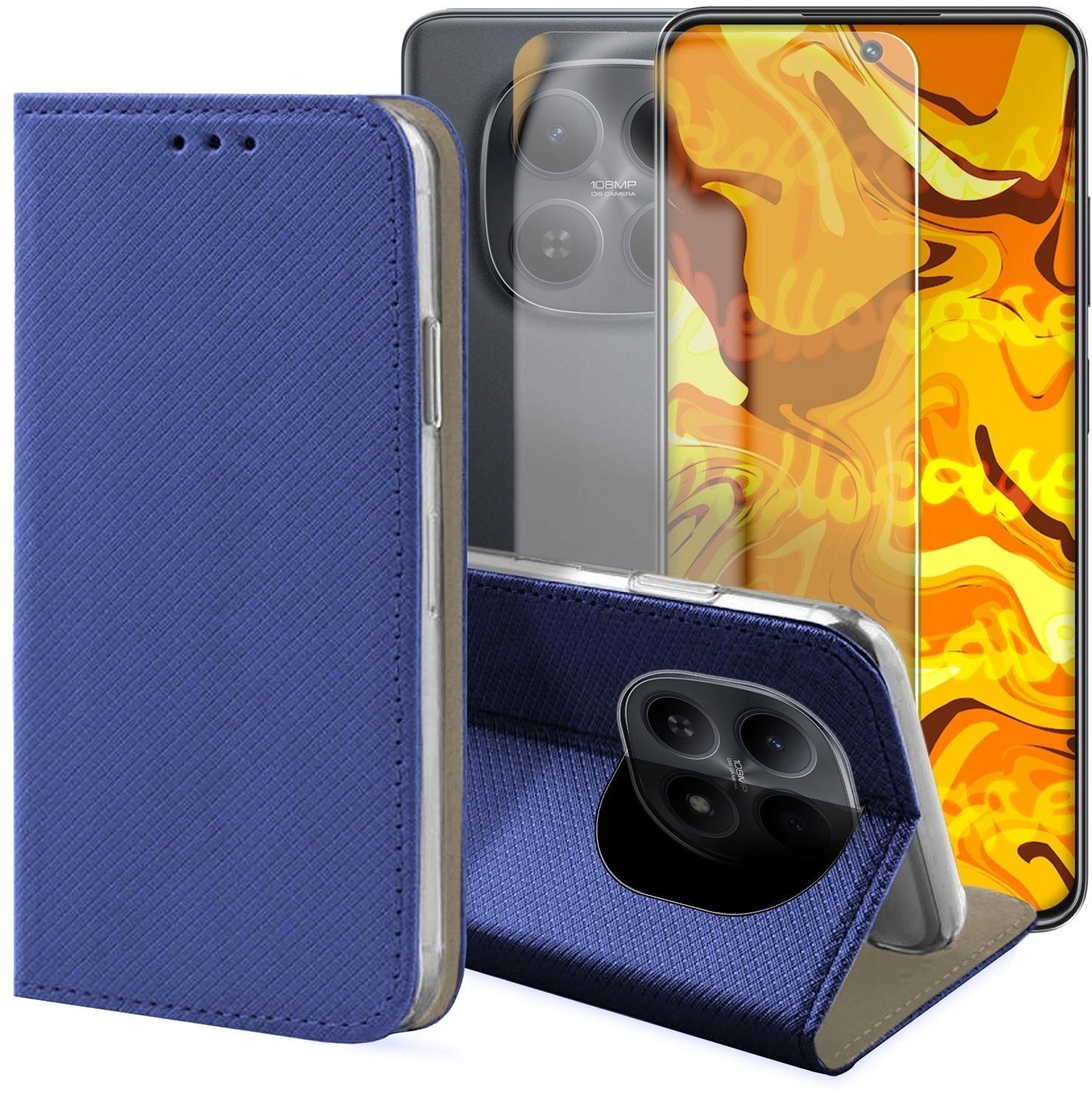 Hello Case Etui z Klapką Do Xiaomi Redmi Note 15 5G Granatowe, Magnetyczne Szkło