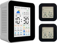 Stacje pogodowe - Termometr wewnętrzny i zewnętrzny, bezprzewodowa stacja pogodowa Tuya z 2 czujnikami, miernik wilgotności i temperatury, monitor prognozy w czasie rzeczywistym, obsługa budzika, daty i godziny - miniaturka - grafika 1