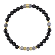 Bransolety męskie - Bransoletka Męska czarne koraliki onyksu szary jaspis. - miniaturka - grafika 1