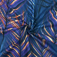 Pasmanteria - Tkanina bawełniana liście pomarańczowo fioletowe na granatowym tle - 220cm - miniaturka - grafika 1