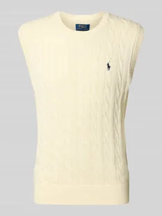 Bezrękawnik ze ściegiem warkoczowym i wyhaftowanym logo - Kamizelki męskie - miniaturka - grafika 1