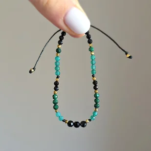 Czarny turmalin, malachit, agat zielony, hematyt bransoletka - Bransoletki - miniaturka - grafika 1