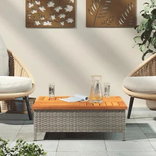 Stolik ogrodowy, szary, 70x70x25 cm, rattan i drewno akacjowe Lumarko! - Stoły ogrodowe - miniaturka - grafika 4
