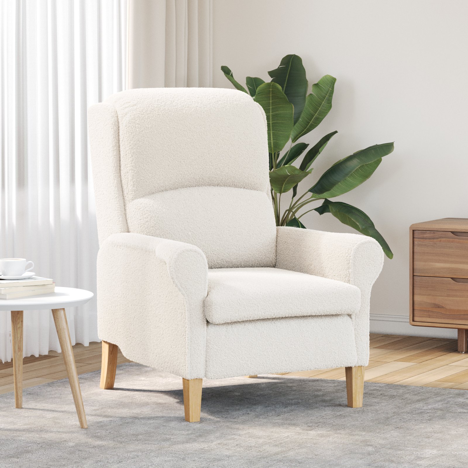 vidaXL Ergonomiczny fotel Kremowy Tkanina, Drewno Standard Ergonomiczny