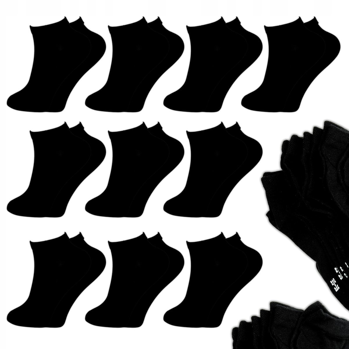 Skarpety Krótkie Skarpetki Damskie 10 PAR STOPKI CZARNE 35-38 bawełna 85%