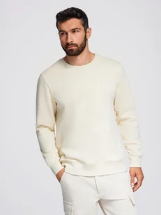 Bluza męska dresowa BASIC z okrągłym dekoltem kremowa V11 OM-SSBN-0175 S - Bluzy męskie - miniaturka - grafika 1