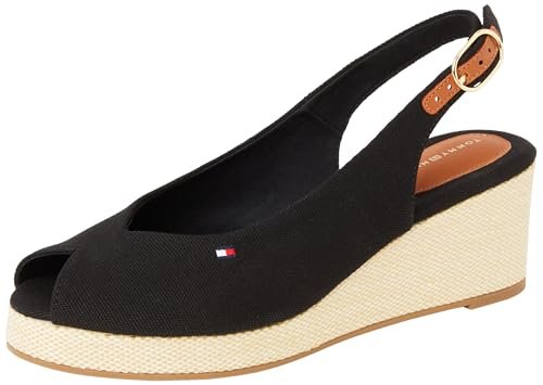 TOMMY HILFIGER Espadryle damskie FLAGA MID WEDGE ESPAD SLINGBACK, CZARNA (czarna), 36 UK, Czarny, 39 EU