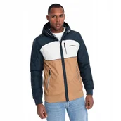 Kurtki męskie - Lekka męska kurtka sportowa z polarem brązowo-granatowa OM-JANP-0194 V1 S - miniaturka - grafika 1