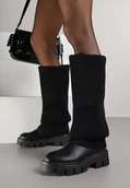 Kozaki damskie - Czarne Kozaki Chunky z Dzianinową Cholewką Imitującą Nogawkę Fenema - Renee - miniaturka - grafika 1
