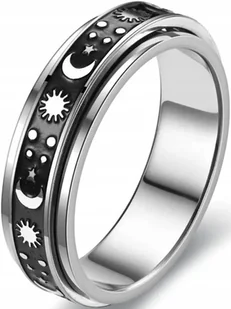 Czarny Pierścień Księżyc Słońce Gwiazdy Obrotowy Anxiety Stal Szlachetna - Pierścionki - miniaturka - grafika 1