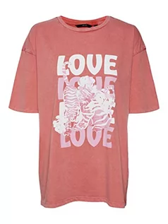 Koszulki i topy damskie - VERO MODA Women's VMDUACODY SS Long TOP JRS T-Shirt, Bittersweet/Print:Love Tiger, L, Bittersweet/nadruk: love Tiger, L - grafika 1