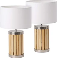 Oprawy, klosze i abażury - Zestaw 2 lamp stołowych lub nocnych BRUBAKER - Wysokość 41 cm - Podstawa z drewna/metalu - Klosz z tkaniny w kolorze beżowym - miniaturka - grafika 1