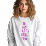 Bluzy męskie - Bluza Biała Dresowa IN MY HAPPY GIRL ERA Napisy Sentencje Wzory Rozmiar S - miniaturka - grafika 1